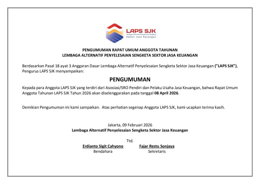 Pengumuman Rapat Umum Anggota Tahunan LAPS SJK